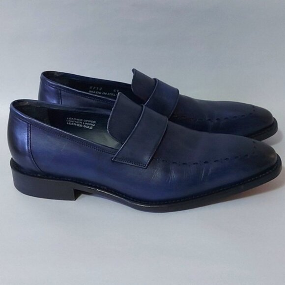 Calzoleria Toscana Dress Loafer Size 41 EU Blue Leather Handmade Style 5712 - Picture 3 of 15